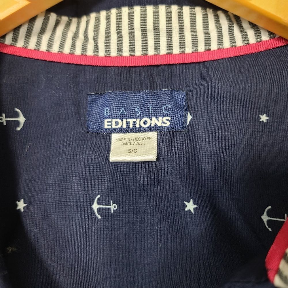 Basic Edition Blue Women's Button Down Anchor Top - image 8